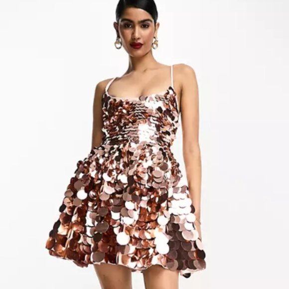 ASOS | Dresses | Asos Design Sequin Disco Statementmaking Dress In Shiny Rose  Gold | Poshmark